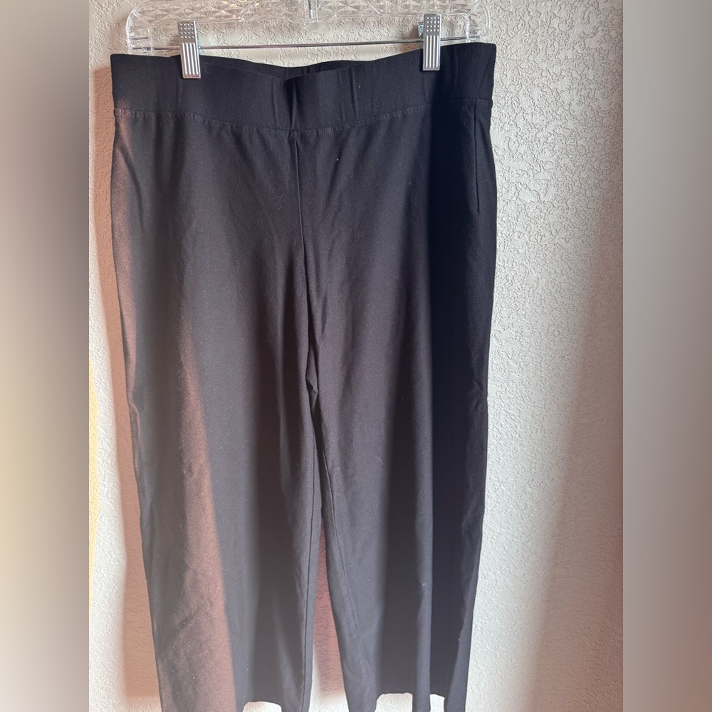 Eileen Fisher black elastic waistband wide legpants Sz M casual travel vacation
